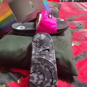Nike Black and Pink Camouflage Slide Sandals